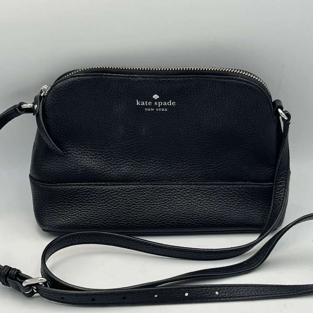 Kate Spade New York Black Pebble Leather Zip Top Crossbody Handbag